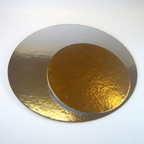 Billede af Kagepap sølv/guld rund Ø35 cm 1 mm tyk 3 stk